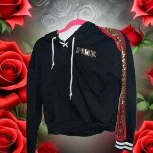VS Pink rose sequin design hooded sweatshirt